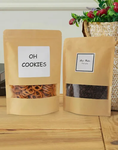 Miniatura 6 de FireKylin 100 bolsas de papel marrón con ventana, bolsas de pie de 3.5 x 5.5 pulgadas, bolsas de almacenamiento de alimentos con cremallera