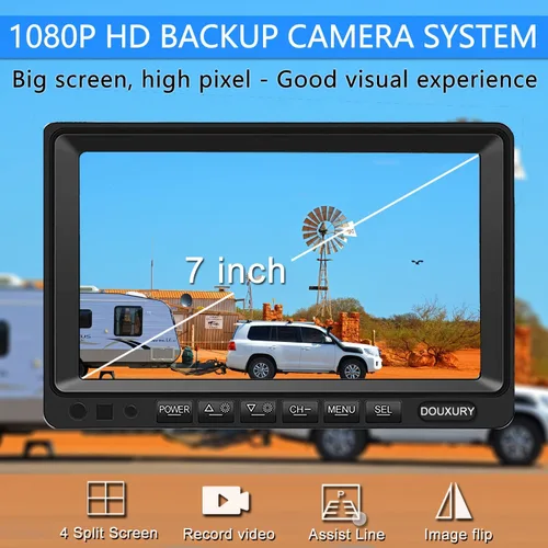 Miniatura 3 de Sistema de cámara de respaldo RV con monitor de 7 pulgadas Quad Split 1080P para camión, remolque, autobús semi caravana y cámara de visión lateral