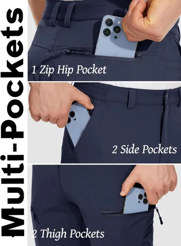 Miniatura 4 de MAGCOMSEN Pantalones de senderismo para hombre, 6 bolsillos, resistentes al agua, pantalones de trabajo de pesca Ripstop, ligeros, de secado rápido