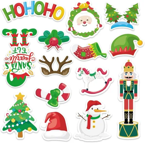 Miniatura 8 de Hying Juego de 48 tablones de anuncios de árbol de Navidad, Papá Noel, decoración de muñeco de nieve, recortes de papel de cartulina