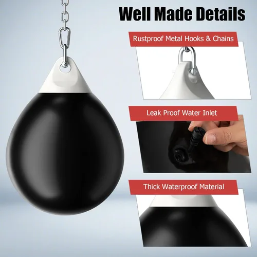 Miniatura 4 de GYMAX Saco de boxeo, bolsa de agua con inyector de agua y accesorios para colgar, bolsa de boxeo plegable resistente para gimnasio en casa,
