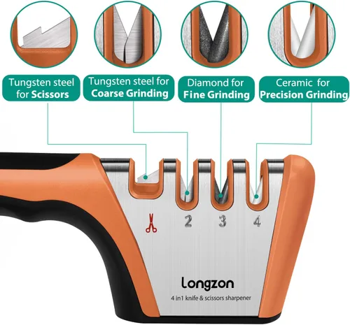 Miniatura 2 de Longzon 5-in-1 Knife Sharpener 4 Stage with Cut-Resistant Glove, Quickly Sharpens & Restores Dull Blades, Easy & Safe for Home Kitchen Use, Fits