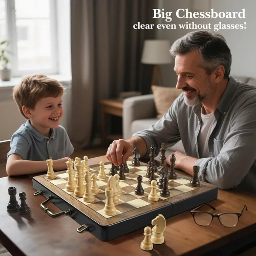 Miniatura 3 de Juego de ajedrez de madera de 18.5 pulgadas con asa, juegos de ajedrez para adultos y niños, juegos de mesa plegables portátiles con tamaño King