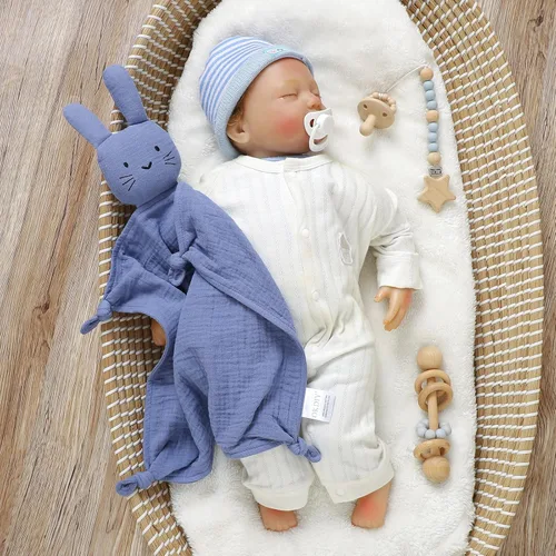Miniatura 3 de Mantas de conejo de algodón orgánico para bebés, manta de seguridad con forma de conejito para bebés recién nacidos, Lovies para bebés, regalos