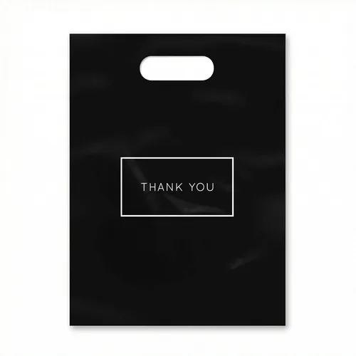 Purple Q Crafts Bolsas de compras de plástico troqueladas con logotipo de agradecimiento de 9 x 12 pulgadas con asas, paquete de 50 unidades para