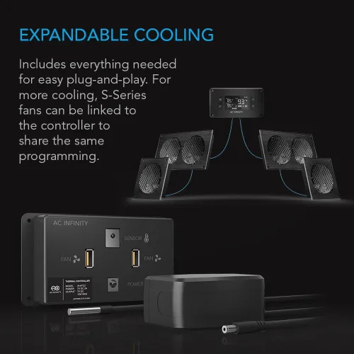 Miniatura 5 de AC Infinity AIRPLATE T8, sistema silencioso de refrigeración doble ventilador de 6" con control de termostato, para gabinetes AV de cine en casa
