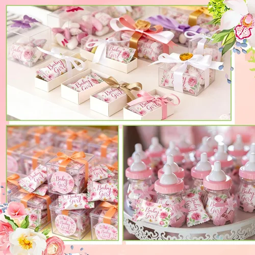 Miniatura 4 de Naucoos Dulces de baby shower para niña, bolsa de 26.5 onzas, 150 mentas duras a suaves, envueltas individualmente, caramelos rosados para baby