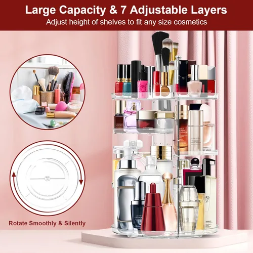 Miniatura 3 de Organizador de maquillaje giratorio de 360 grados, organizador de cosméticos ajustable para bricolaje, carrusel de maquillaje, estante giratorio