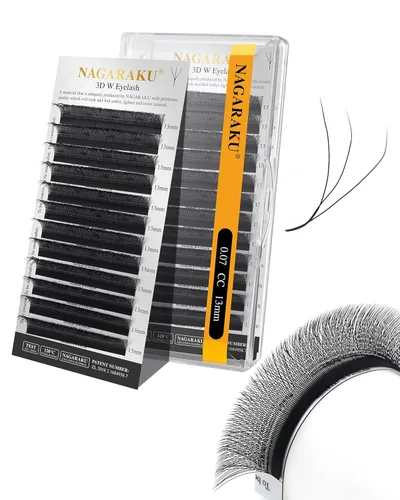 Miniatura 268 de NAGARAKU Extensiones de pestañas Double Tips 4D W, suministros con puntas dobles, gruesas con rizado D de 0.07 mm, bandeja mixta 8-15 mm, 0.07-D