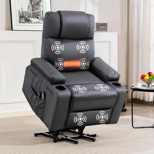 Miniatura 12 de Silla Reclinable con Elevación Eléctrica para Personas Mayores con Calor y Masaje, Sillón Reclinable de Cuero PU Eléctrico Ajustable 160° con Marrón
