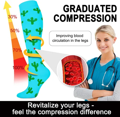 Miniatura 5 de Aoliks - Calcetines de compresión médica para mujer y hombre, calcetines de apoyo hasta la rodilla para correr, enfermeras, viajes
