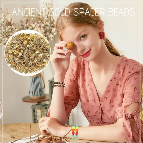 Miniatura 13 de FEBSNOW Alrededor de 160 cuentas espaciadoras, estilo Bali, mezcla de plata tibetana y oro antiguo para pulseras, collares, aretes, suministros