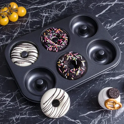 Miniatura 8 de HONGBAKE Molde para rosquillas para hornear, bandeja de donas profunda mejorada, paquete de 2 moldes de 6 cavidades para horno, antiadherente y Negro