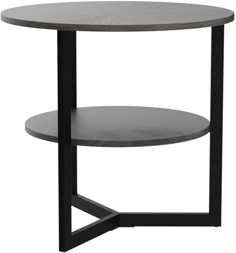 Miniatura 4 de Mesa auxiliar redonda grande con estante de almacenamiento, sofá circular rústico patas de metal negro, mesita de noche de madera maciza, teléfono