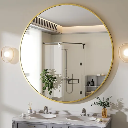 Miniatura 13 de BEAUTYPEAK Espejo redondo de 20 pulgadas, espejo circular con marco de metal, montado en la pared para entrada, baño, tocador, sala de estar, negro