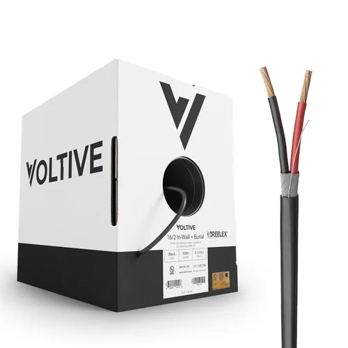 Miniatura 33 de Voltive Cable de altavoz 10/2, CL3 en pared y entierro directo, negro, 100 pies - 10 AWG, 2 conductores, cobre trenzado sin oxígeno, listado UL