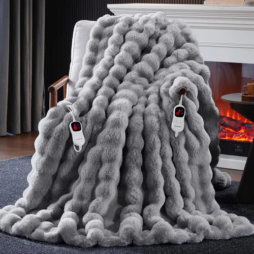 Miniatura 21 de Anysay Manta térmica con 1/2/4/6/8 horas de apagado automático, 10 niveles de calor, 50 x 60 pulgadas, acogedora manta eléctrica de piel de conejo