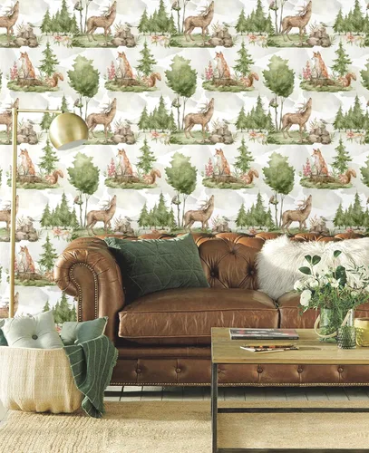 Miniatura 5 de Blooming Wall DPY25-5 - Papel tapiz autoadhesivo removible con diseño de animales en bosques verdes