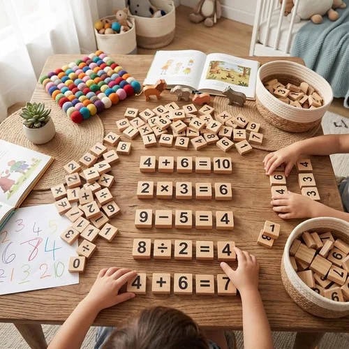 Miniatura 2 de 200 piezas de azulejos de madera con números de madera, bloques de rompecabezas de números y símbolos para manualidades, ortografía, decoración