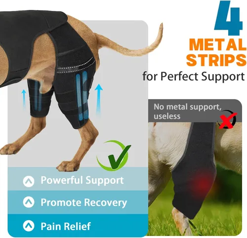 Miniatura 2 de Rodillera para perro para pierna trasera desgarrada, 4 estabilizadores, soporte de cadera ajustable para reducir el dolor, lesiones de ligamentos