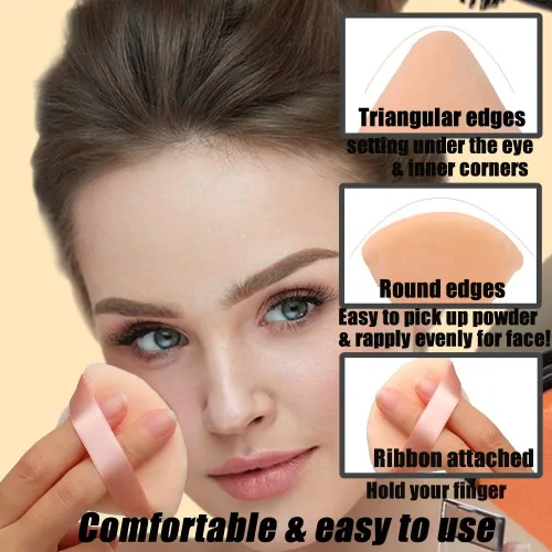 Miniatura 4 de Ocim 10 piezas de pomo triangular de polvo para polvo facial, pomo de belleza suave de terciopelo triangular, maquillaje prensado, esponjas de polvo