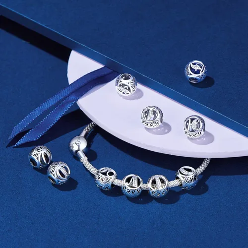 Miniatura 4 de NINGAN Dije de letra del alfabeto, plata de ley 925, cuentas con inicial de la A-Z, se adapta a pulseras y collar de mujeres europeas, Plata