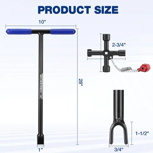 Miniatura 4 de WORKPRO Llave de medidor de agua de 28" con llave de utilidad de 4 vías, llave de apagado de agua de acero resistente con mango en T antideslizante