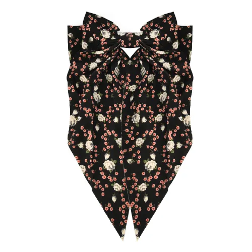 Pinzas de lazo grandes para mujeres y niñas con cinta de cola larga, lazo floral negro, pasadores franceses, pinzas de lazo de satén sedoso para el