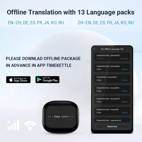 Miniatura 4 de Auriculares Traductor de Idiomas Timekettle M3, Dispositivo Traductor Bidireccional con APP para 40 Idiomas y 13 Paquetes de Traducción sin Negro
