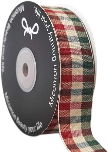 Miniatura 9 de Cinta a cuadros de guinga – 25 yardas, rojo y azul (3/8 pulgadas) para decoración de Navidad y embalaje de regalo