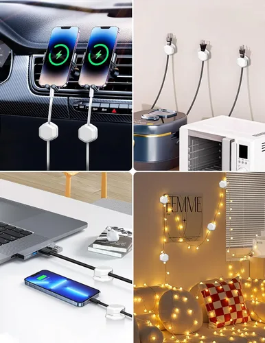 Miniatura 7 de 12 paquetes de clips magnéticos para cables - Soporte para cables - Organizador de cables para escritorio - Organizador de cables magnético, soporte