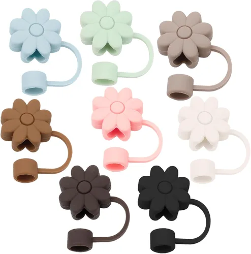 Miniatura 35 de 6 fundas de silicona para popotes Stanley Cups de 30 y 40 onzas, tapas de paja de flores a prueba de polvo, protectores reutilizables para popotes