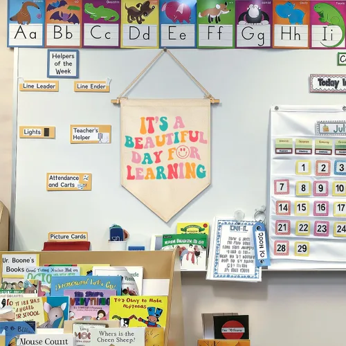 Miniatura 3 de Cartel de pared para aula, regalo para profesores, letrero de sala de lectura, texto en inglés "It's A Beautiful Day for Learning", lienzo
