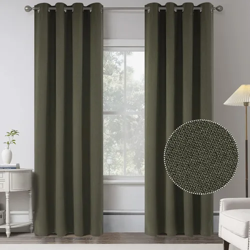 Miniatura 29 de KEQIAOSUOCAI Cortinas de lino 100% opacas de 100 pulgadas de largo, 2 paneles para dormitorio, estilo casa de campo moderna, completamente negro