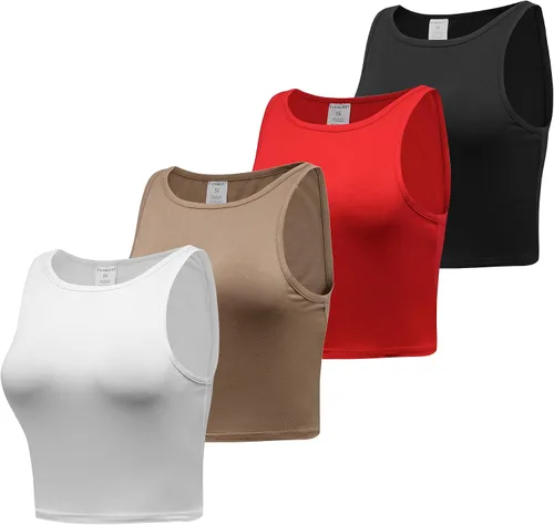 Miniatura 2 de 4 piezas de camiseta corta básica sin mangas para mujer, cuello redondo