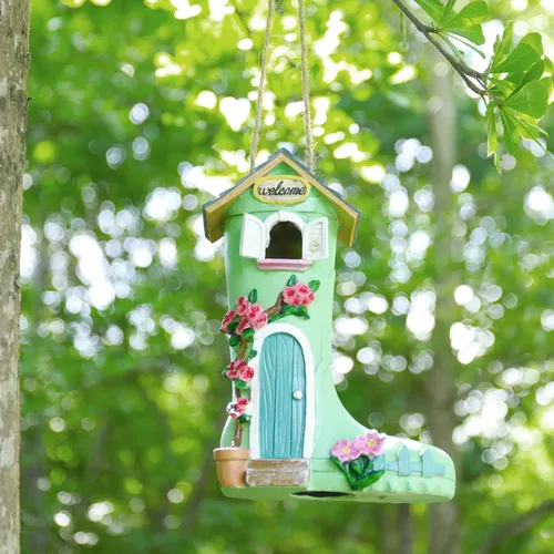 Miniatura 5 de Casa de pájaros Yinns, casa de pájaros colgante para pájaros silvestres en el exterior, casa de pájaros decorativa con bota de lluvia para B-Botas