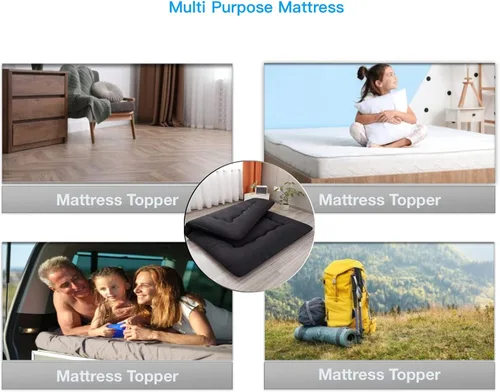 Miniatura 7 de Colchón japonés de suelo futón, tapete grueso de tatami, colchoneta plegable enrollable para niños y niñas, colchón para dormitorio de niños y Negro