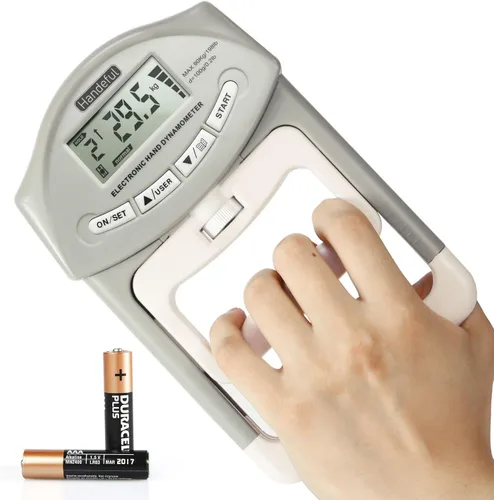 Handeful Grip Strength Tester Trainer - Dynamometer Handgrip Measurer Meter, Handheld Strengthener Exerciser for Sports, School, and Home Use Gris