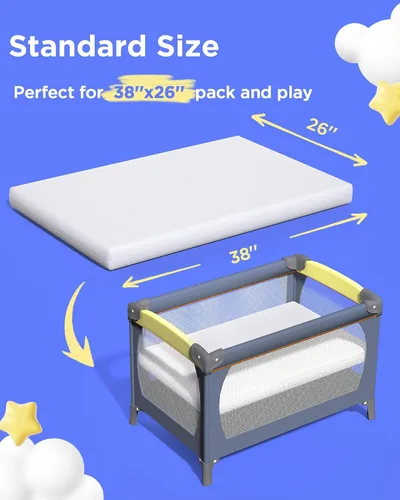 Miniatura 6 de Colchón para cuna (38 x 26 x 1.5 pulgadas), hipoalergénico, de doble cara, portátil, para corral de juegos, bebés, niños pequeños, suave