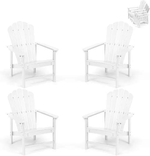 Miniatura 12 de Juego de 4 sillas Adirondack apilables para todo tipo de clima, de polietileno de alta densidad que ahorran espacio, con cubierta para patio al aire
