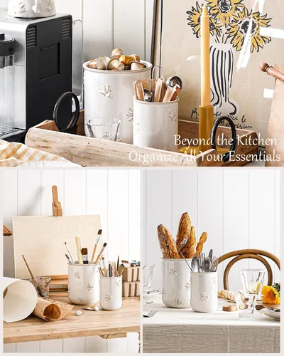 Miniatura 4 de LE TAUCI Juego de 2 soportes para utensilios de cocina de 6.9 + 5.3 pulgadas, organizador grande de utensilios de cocina de cerámica para espátula