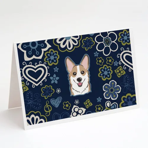 Miniatura 10 de Caroline's Treasures BB5095GCA7P - Tarjetas de felicitación y sobres con diseño de flores azules y sabuesos afganos, paquete de 8 tarjetas en blanco