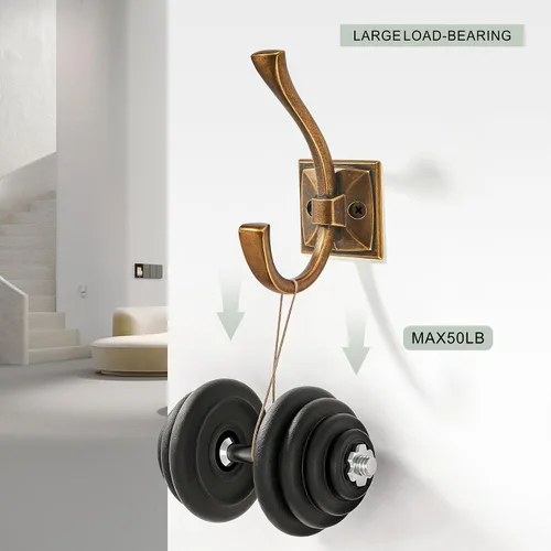 Miniatura 2 de TUNNY Paquete de 5 ganchos para colgar en la pared de diseño antiguo, ganchos de latón antiguo, gancho para toallas para armario de zapatos