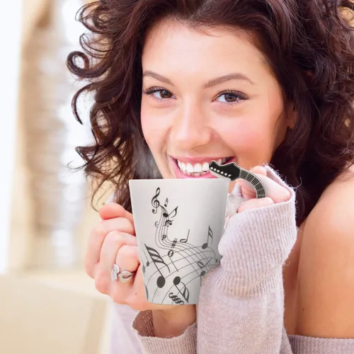 Miniatura 3 de Taza de guitarra de 12.9 onzas, nota musical, té, café, leche, taza de música de cerámica, regalos para guitarristas, músicos, regalo para mujeres