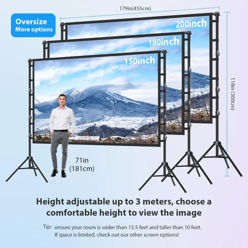 Miniatura 5 de Pantalla de proyector de 200 pulgadas con soporte: VOOPVOR Pantalla de proyección grande portátil de 16 pies y soporte para exteriores, pantalla