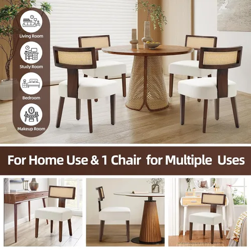 Miniatura 7 de ZJhome Juego de 2 sillas de comedor tapizadas de ratán, sillas de comedor de tela moderna de mediados de siglo con marco de madera dura marrón