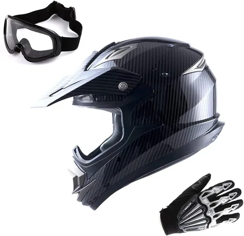 Miniatura 19 de 1Storm Casco de motocross para adultos, todoterreno, MX, BMX, ATV, motocross, mecánico, HGXP14B, fibra de carbono, negro, HGXP14B