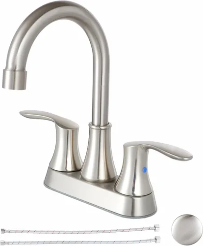 Miniatura 12 de Friho Juego de 2 grifos de baño de níquel cepillado, juego central sin plomo, moderno, comercial, de 2 manijas, para lavabo de baño, juego de 2, 3