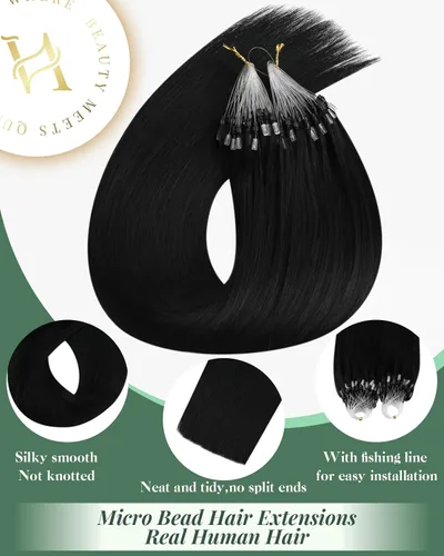 Miniatura 2 de Ugeat - Extensiones de cabello humano con microanillo, 14 pulgadas, extensiones de cabello Remy con microcuentas de 1 gm/hebra, 50 gms, extensiones