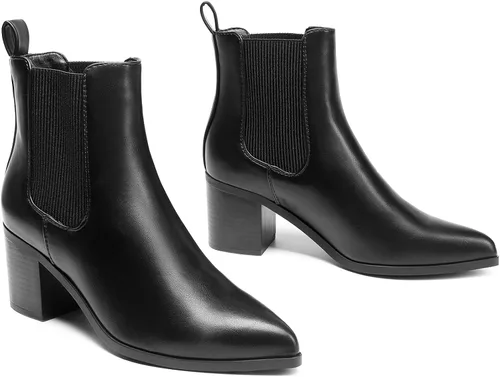 Miniatura 5 de DREAM PAIRS Botines Chelsea elásticos retro para mujer, a la moda, tacón bajo y grueso, puntera puntiaguda, botines de tacón de otoño